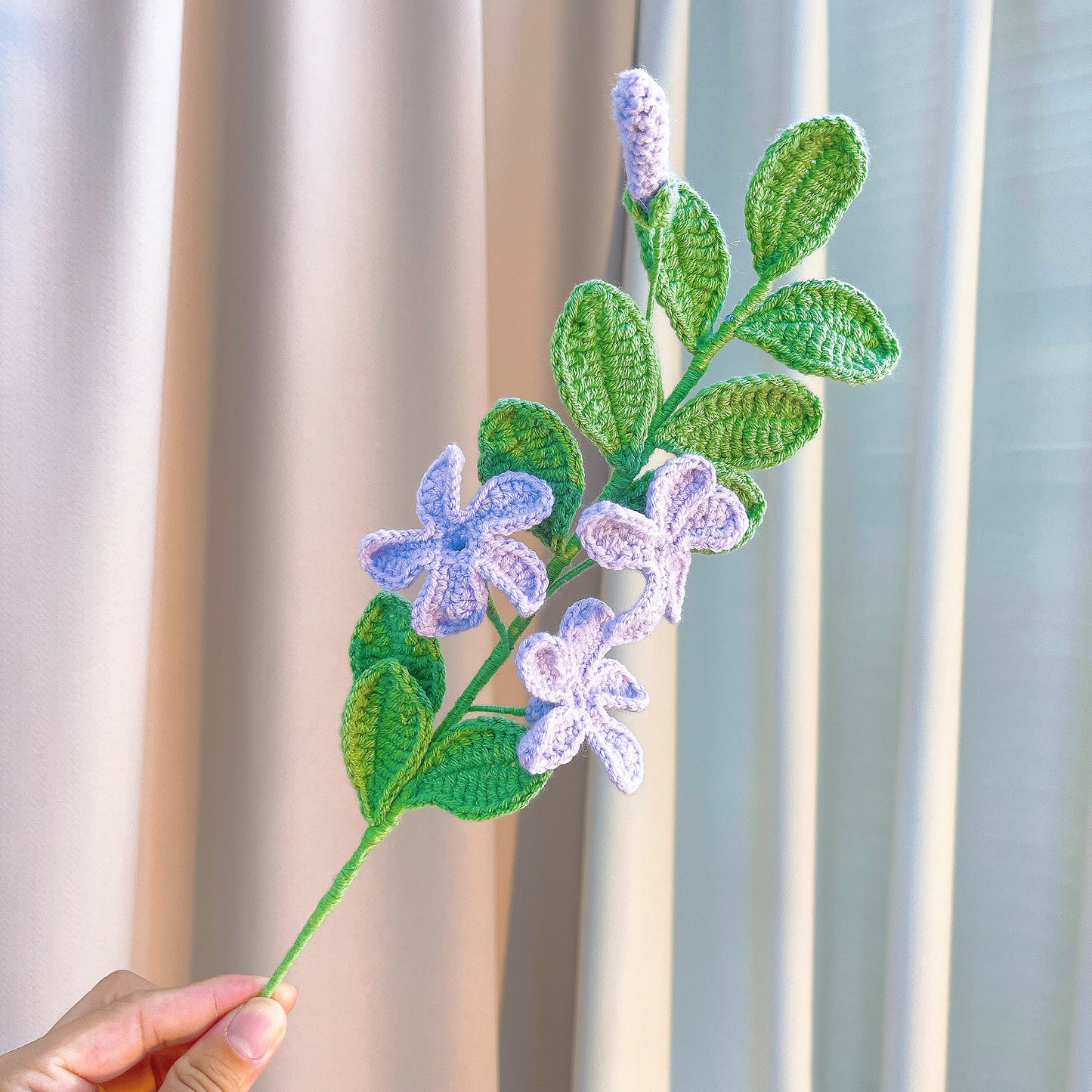 Hand Crochet Periwinkle Flower - Hypoallergenic Artificial Single Stem Light Purple - Allergy Free Gift for Memorial, Sympathy, Friendship, Spring Home Decor