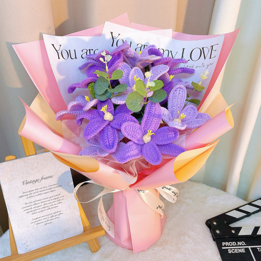 混色紫調鉤針郁金香花束|手工製作12枝深紫與淺紫郁金香|低敏禮物 適用婚禮、生日及家居裝飾