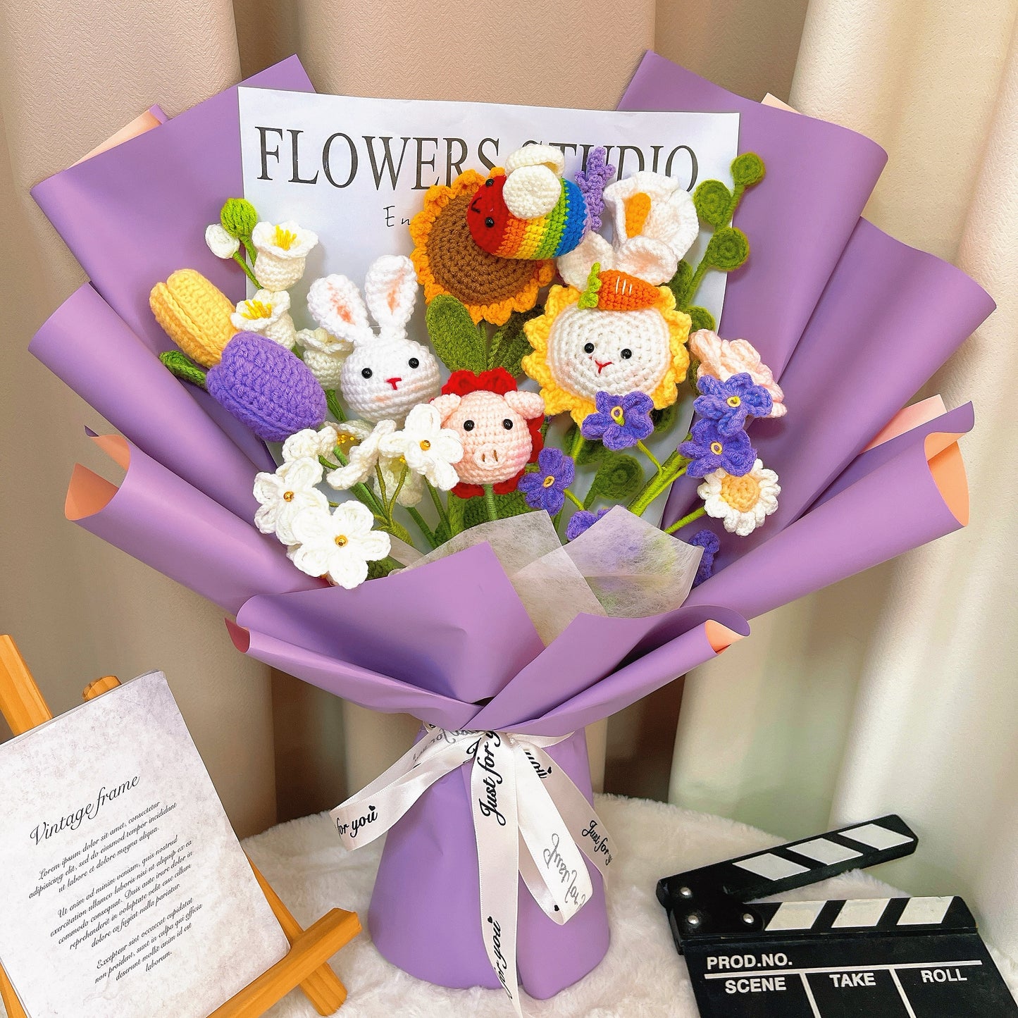 綻放藝術風華:手工鉤針編織薰衣草混搭花束——愛與慶祝的絢爛織錦——薰衣草、玫瑰、雛菊、勿忘我、鬱金香
