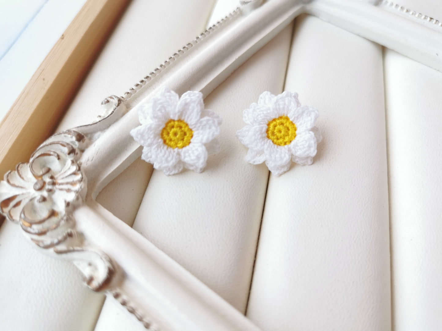 Sunflower Crochet Earrings & Rings - Handmade Lace Thread Micro Crochet Floral Ear Hooks, Studs, Dainty Rings - Hypoallergenic Flower Jewelry, Gift for Women, Boho Chic Accessories