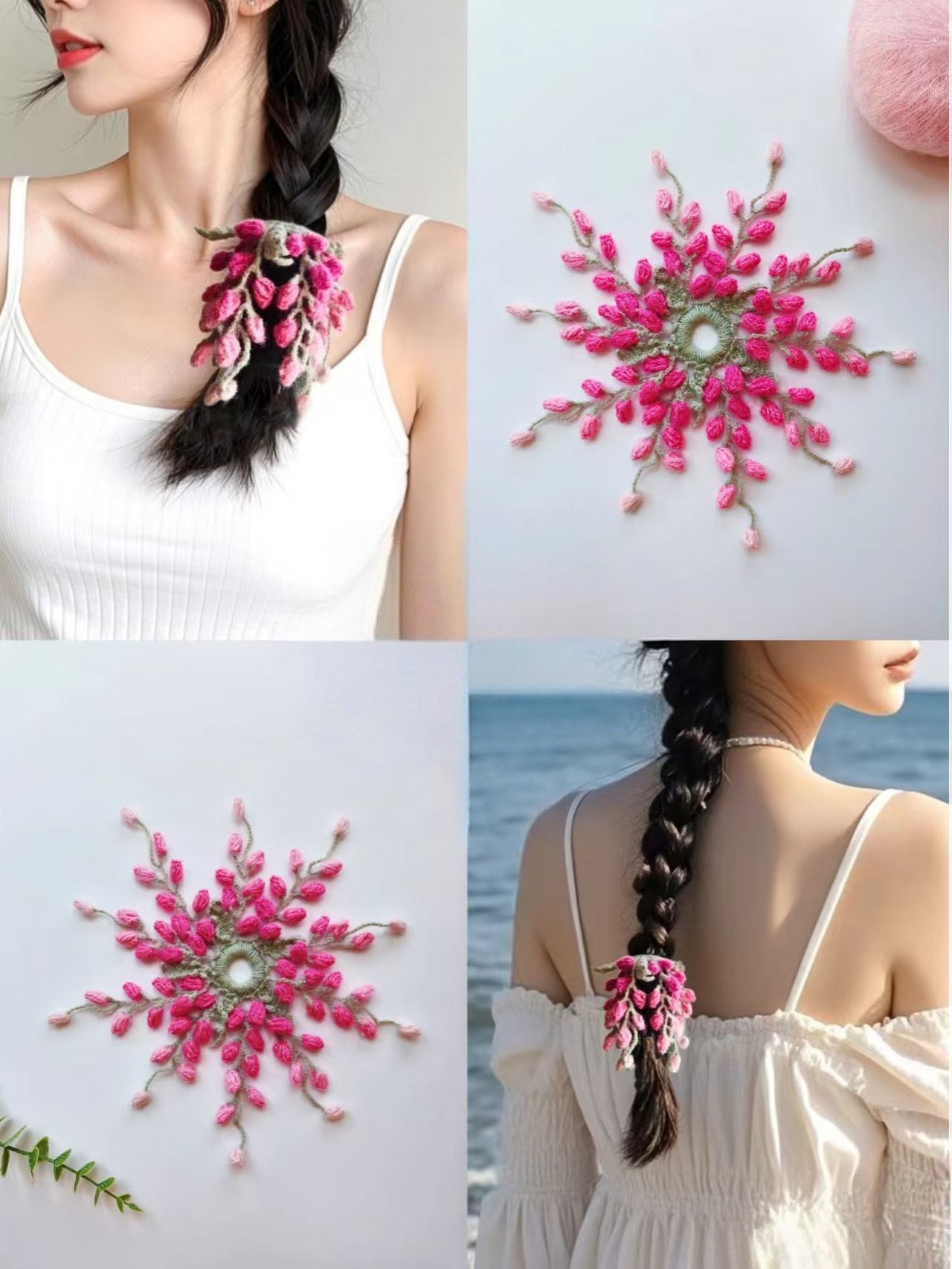 Fermacapelli a Fiore di Glicine all'Uncinetto Fatti a Mano – Elastici Morbidi e Ipoallergenici per Capelli da Donna e Ragazza – L'Accessorio Floreale Perfetto per Ogni Occasione!