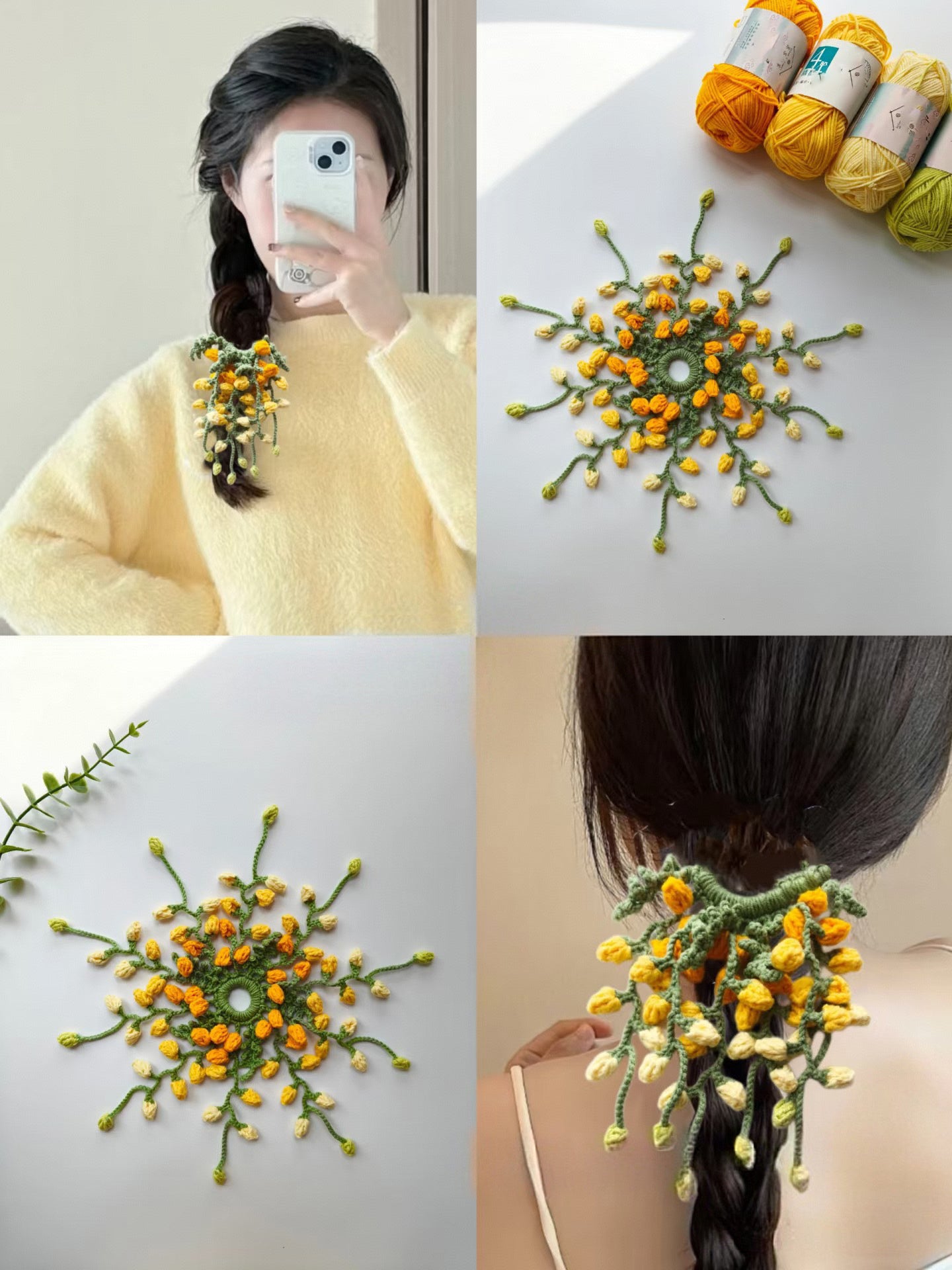 Fermacapelli a Fiore di Glicine all'Uncinetto Fatti a Mano – Elastici Morbidi e Ipoallergenici per Capelli da Donna e Ragazza – L'Accessorio Floreale Perfetto per Ogni Occasione!
