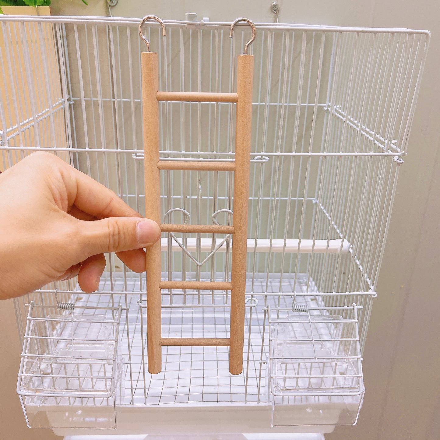 Wooden Perch Ladder Toy for Parrots - Climbing and Entertainment for Birds - 2 Hooks for Easy Cage Attachment Parakeet/Budgie, Cockatiel, Finch, Lovebird, Monk Parakeet, Dove, Parrotlet, Sparrow