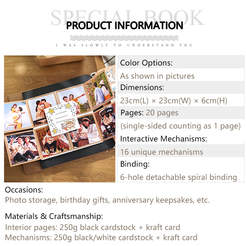 Handmade Interactive 3D Pop-Up Scenic Scrapbook Album - DIY Memory Book Kit with Gift Box, Photo Corners, Stickers & Craft Supplies - Christmas, Wedding, Anniversary, Birthday Keepsake