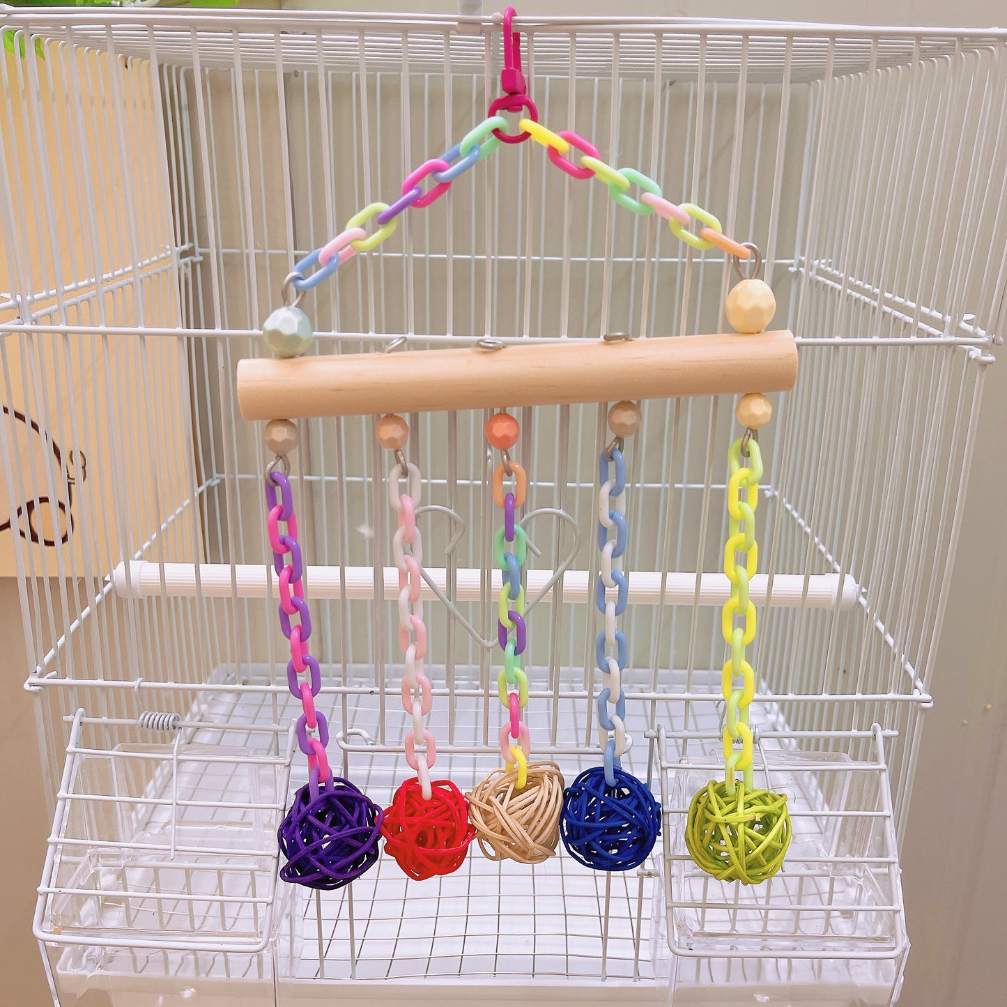 Handcrafted Parrot Chew Toys with Hanging Hook, Standing Rod, and Colorful Chains - Birdcage Decoration and Pet Bird Entertainment Parakeet/Budgie, Cockatiel, Finch, Lovebird, Monk Parakeet, Dove, Parrotlet, Sparrow