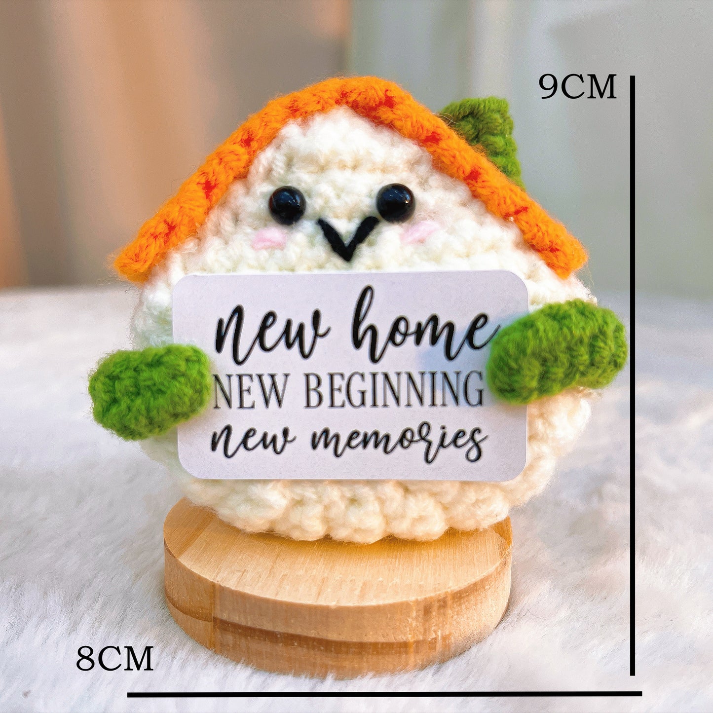 Handmade Crochet House Warming Gift Plushie with Wooden Base, Supports Customized Personalized Text, New Home Blessing