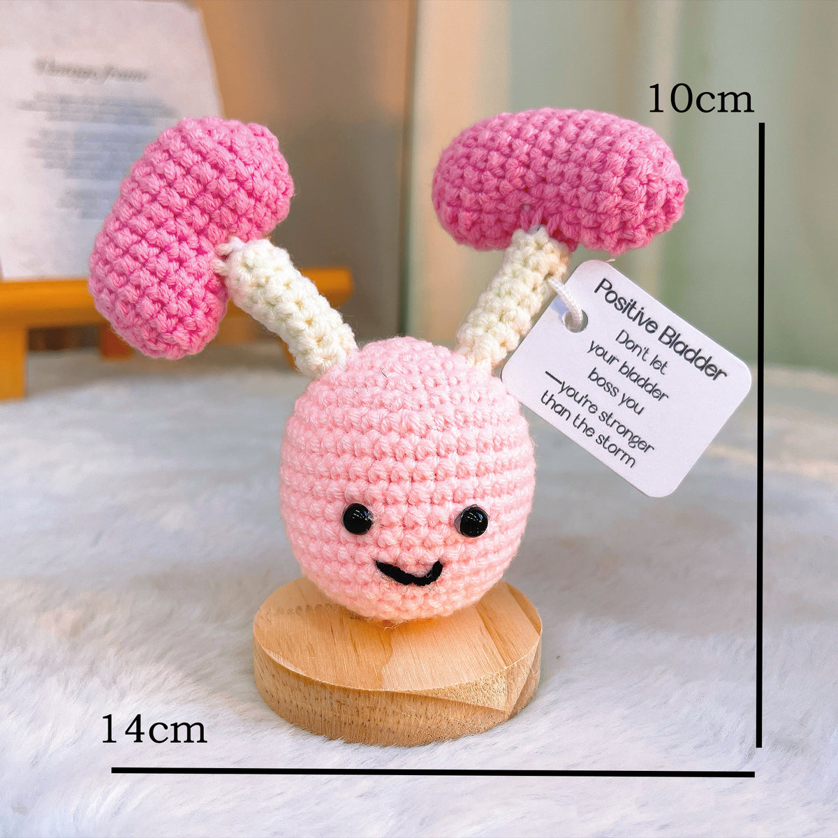 Crochet Bladder Desk Ornament with Customizable Card – Handmade Gift for Get Well Soon, Surgery Recovery, Urology, Nurses, Doctors – Cheer up, White Elephant, Secret Santa