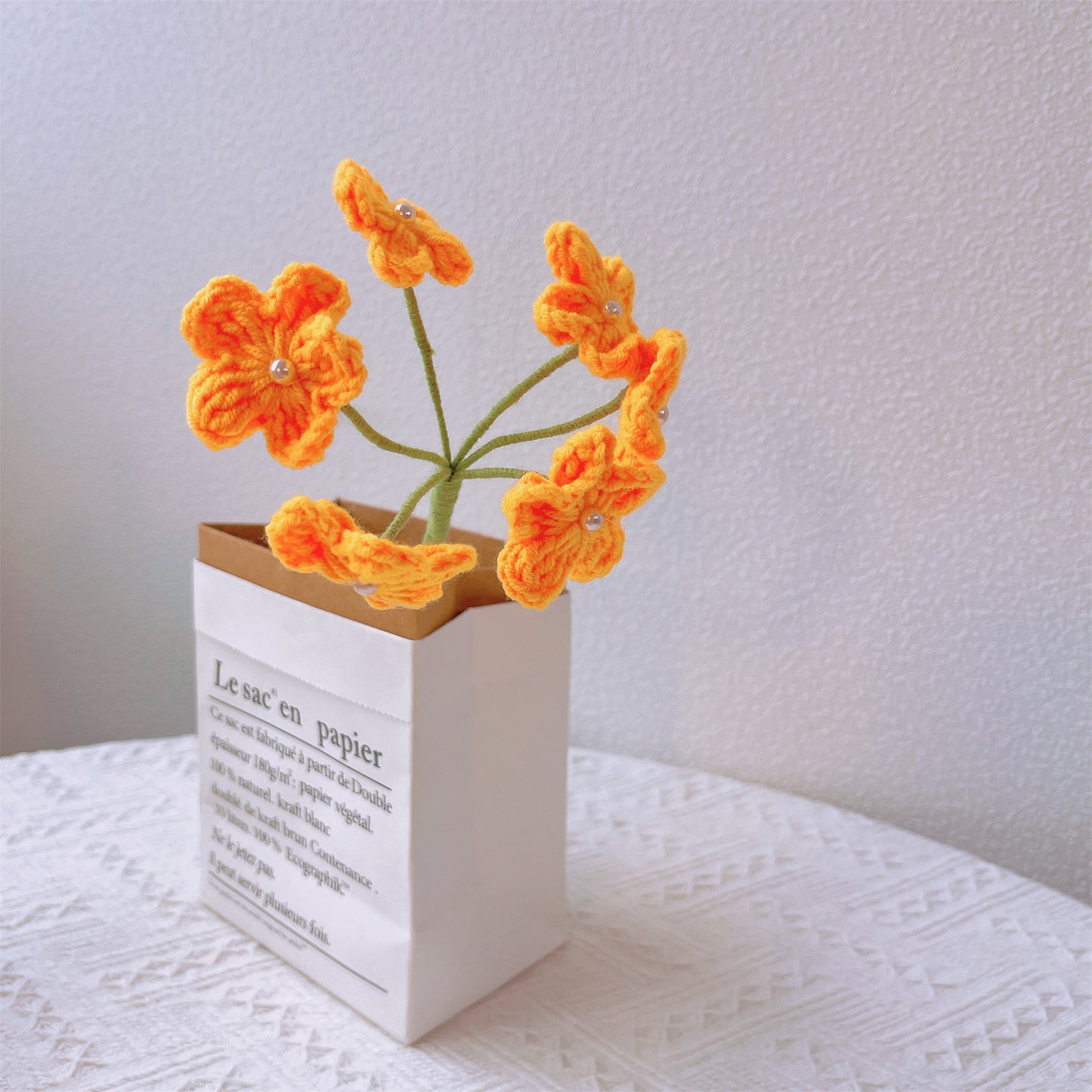 Hanaya Series Handmade Crochet Sunflower Bouquet with Multicolor Daisies & Forget-Me-Nots, Hypoallergenic Everlasting Floral, Ready-to-Gift