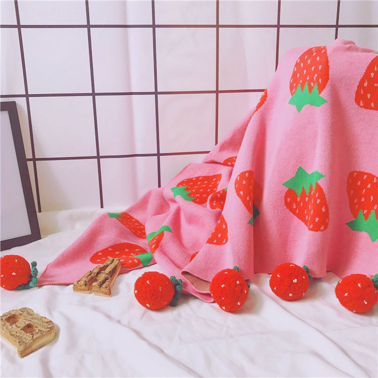 手工草莓圖案羊毛毯/毛毯-柔軟、厚實、多功能,適合床上、野餐或戶外使用
