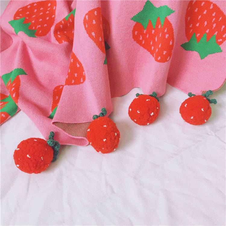手工草莓圖案羊毛毯/毛毯-柔軟、厚實、多功能,適合床上、野餐或戶外使用