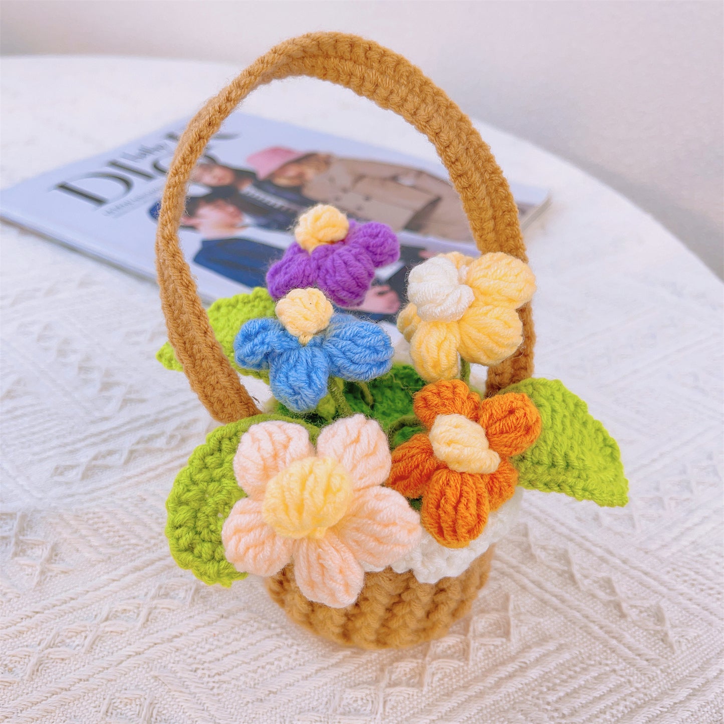 波希米亞風鉤針編織向日葵花籃 - 手工製作家居裝飾