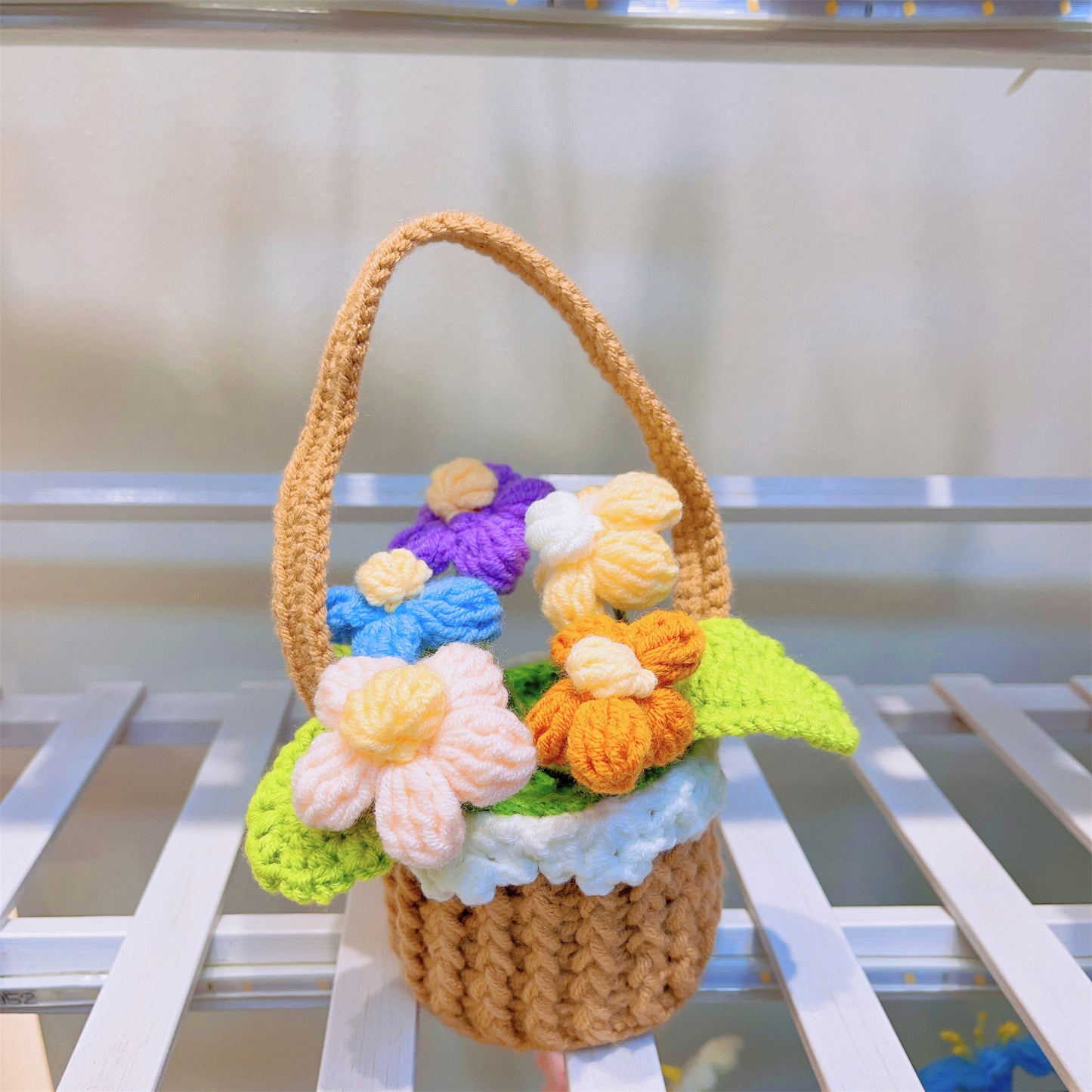 波希米亞風鉤針編織向日葵花籃 - 手工製作家居裝飾