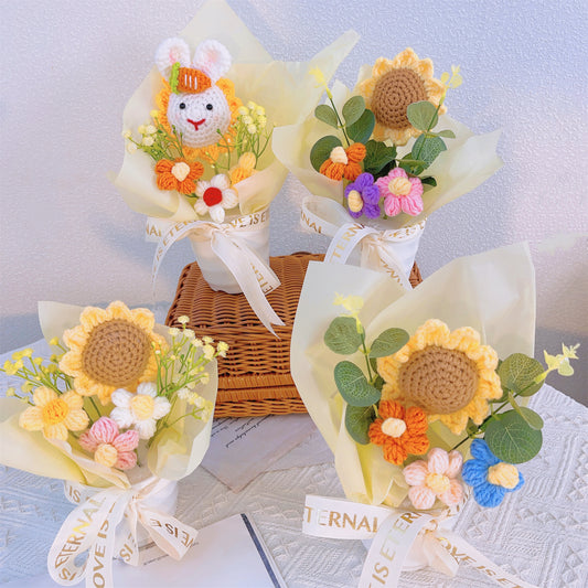 مجموعة مفروشات زهرية منسوجة يدويًا: عباد الشمس النابضة بالحياة والفوط القرمشة الحساسة - مثالية لتزيين المنازل وإهداء الهدايا والمناسبات الخاصة