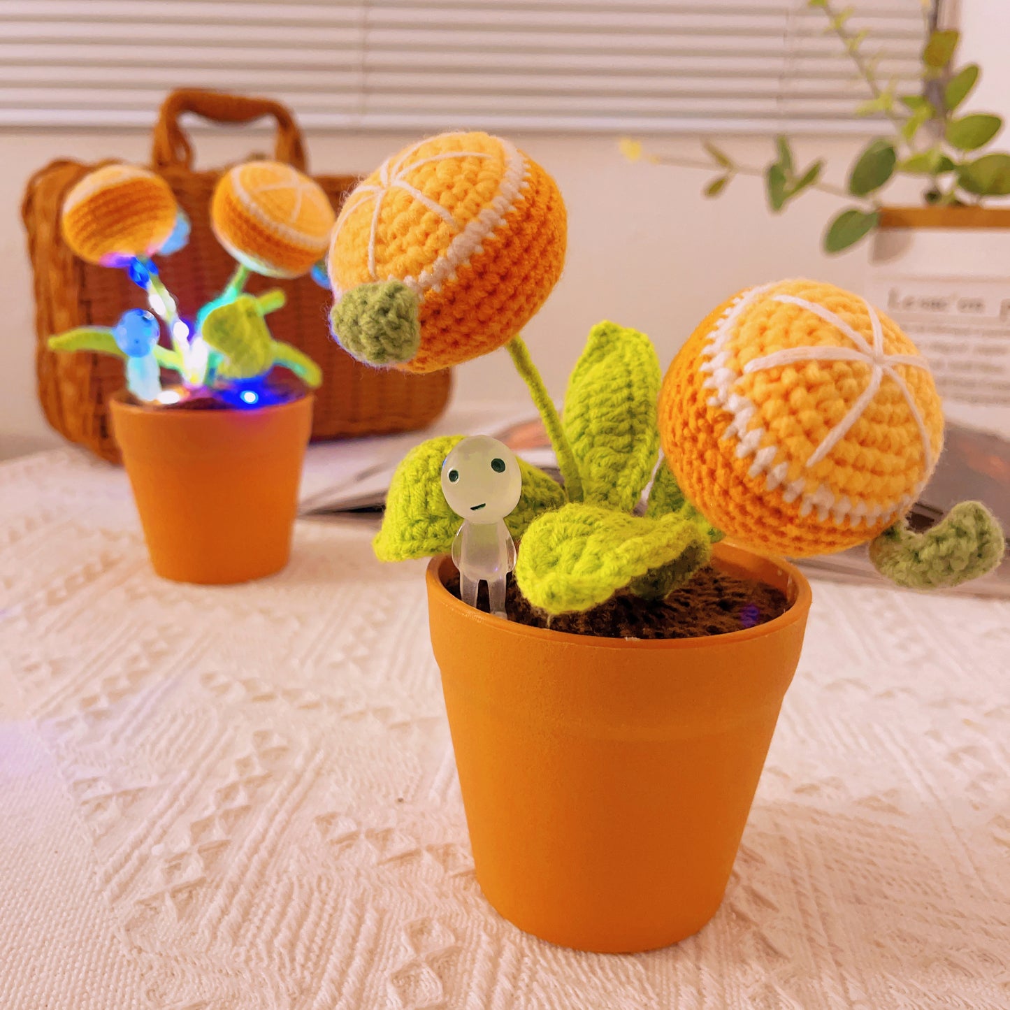 手工製作柑橘造型鉤針編織盆栽 - 可愛家居裝飾 - 逼真仿真植物 - 送植物愛好者的完美禮物 - 手工精製