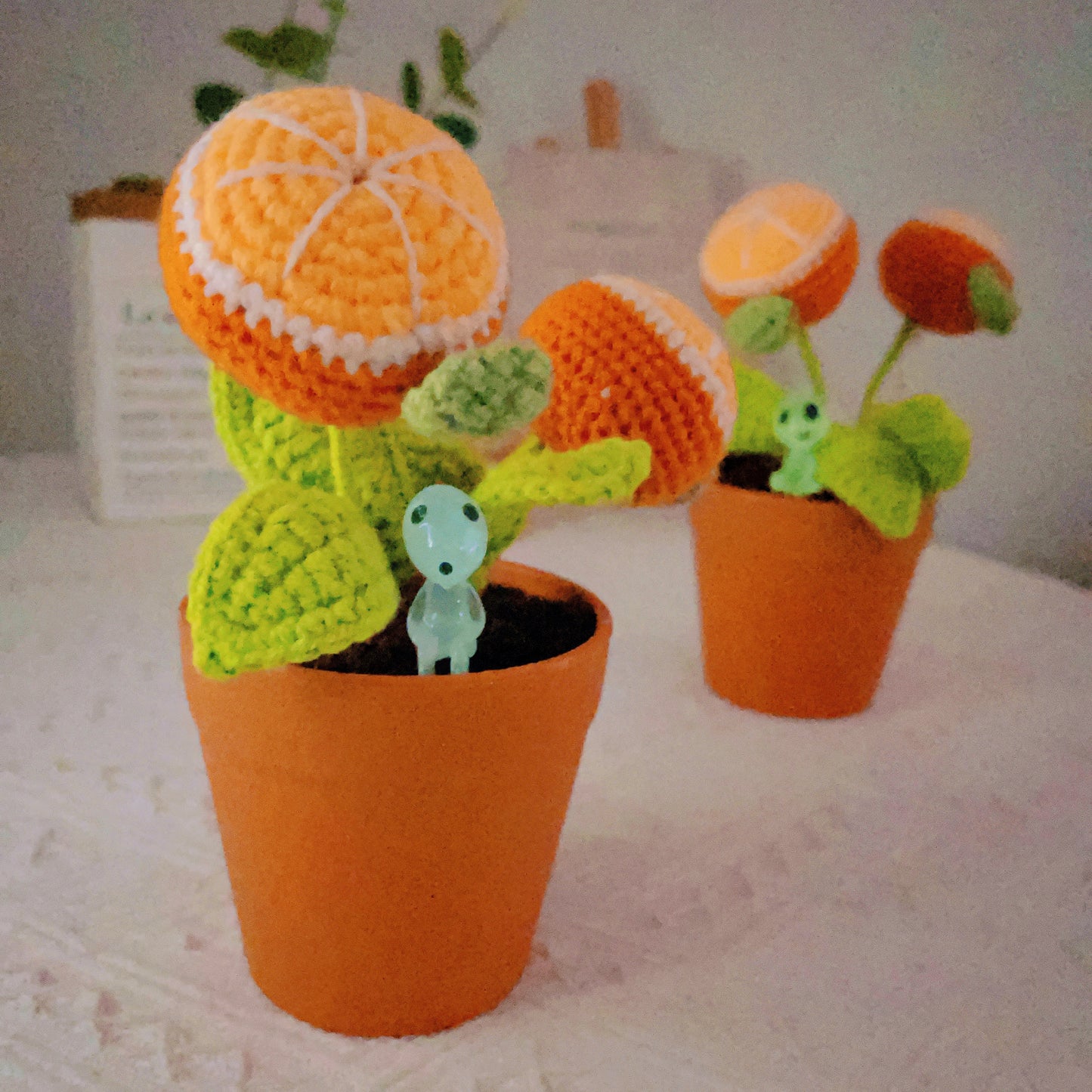 手工製作柑橘造型鉤針編織盆栽 - 可愛家居裝飾 - 逼真仿真植物 - 送植物愛好者的完美禮物 - 手工精製