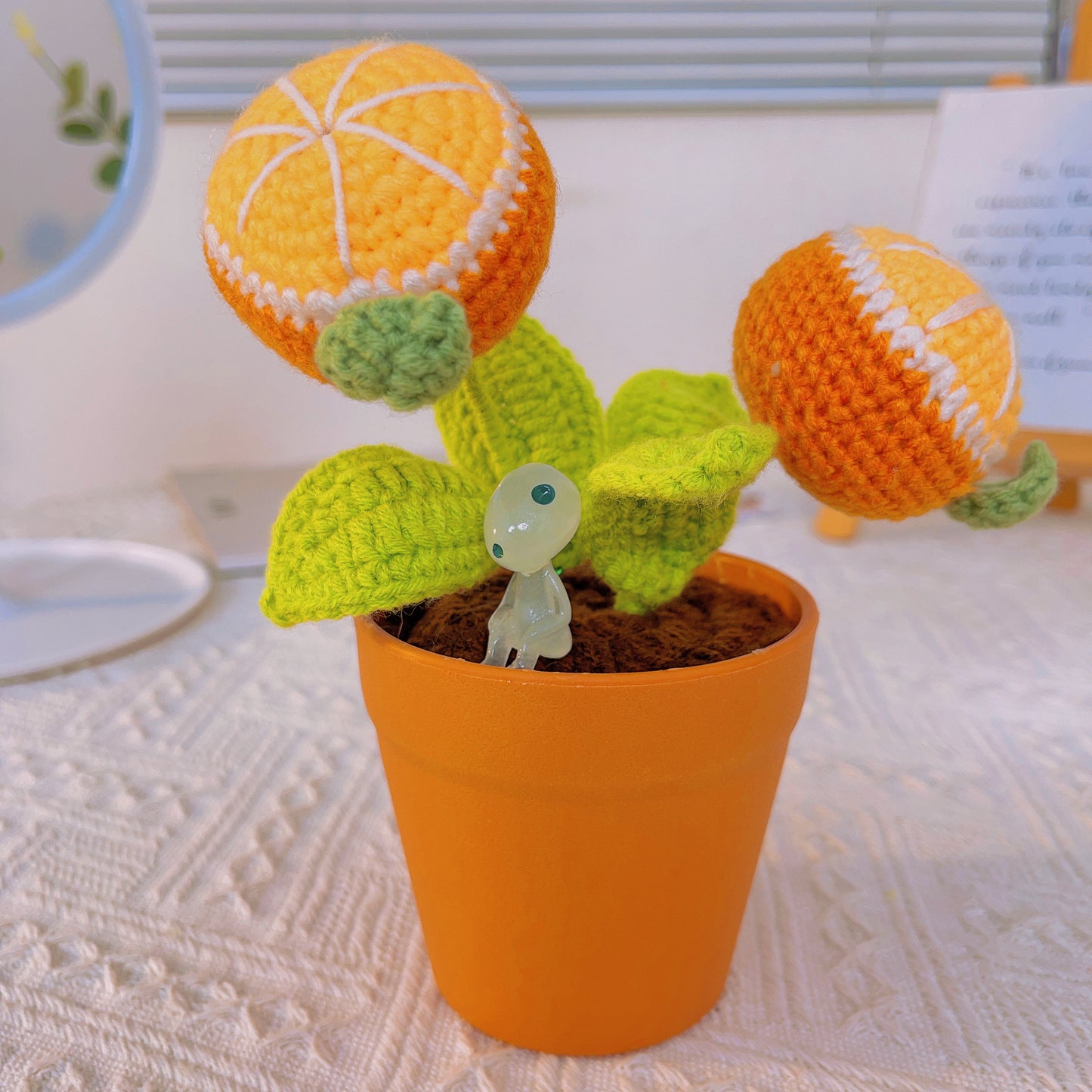 手工製作柑橘造型鉤針編織盆栽 - 可愛家居裝飾 - 逼真仿真植物 - 送植物愛好者的完美禮物 - 手工精製