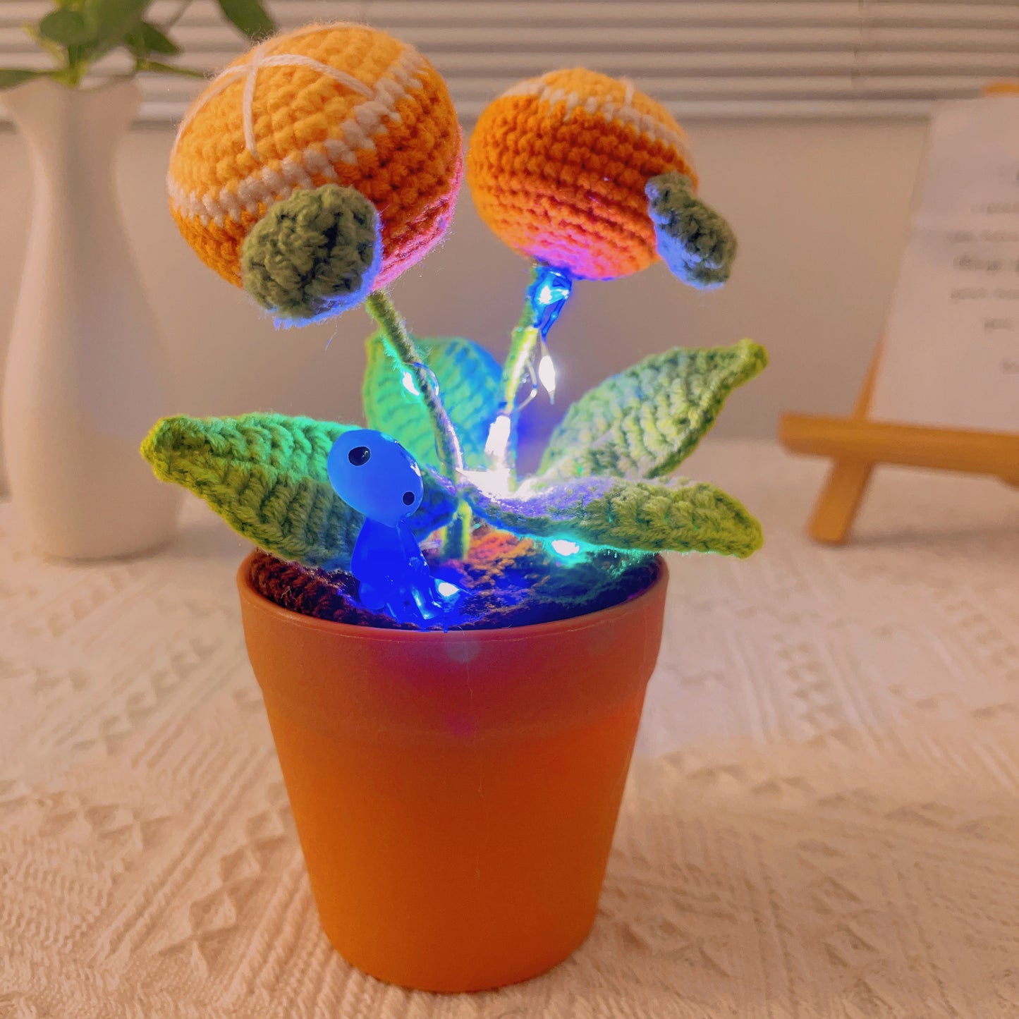 手工製作柑橘造型鉤針編織盆栽 - 可愛家居裝飾 - 逼真仿真植物 - 送植物愛好者的完美禮物 - 手工精製