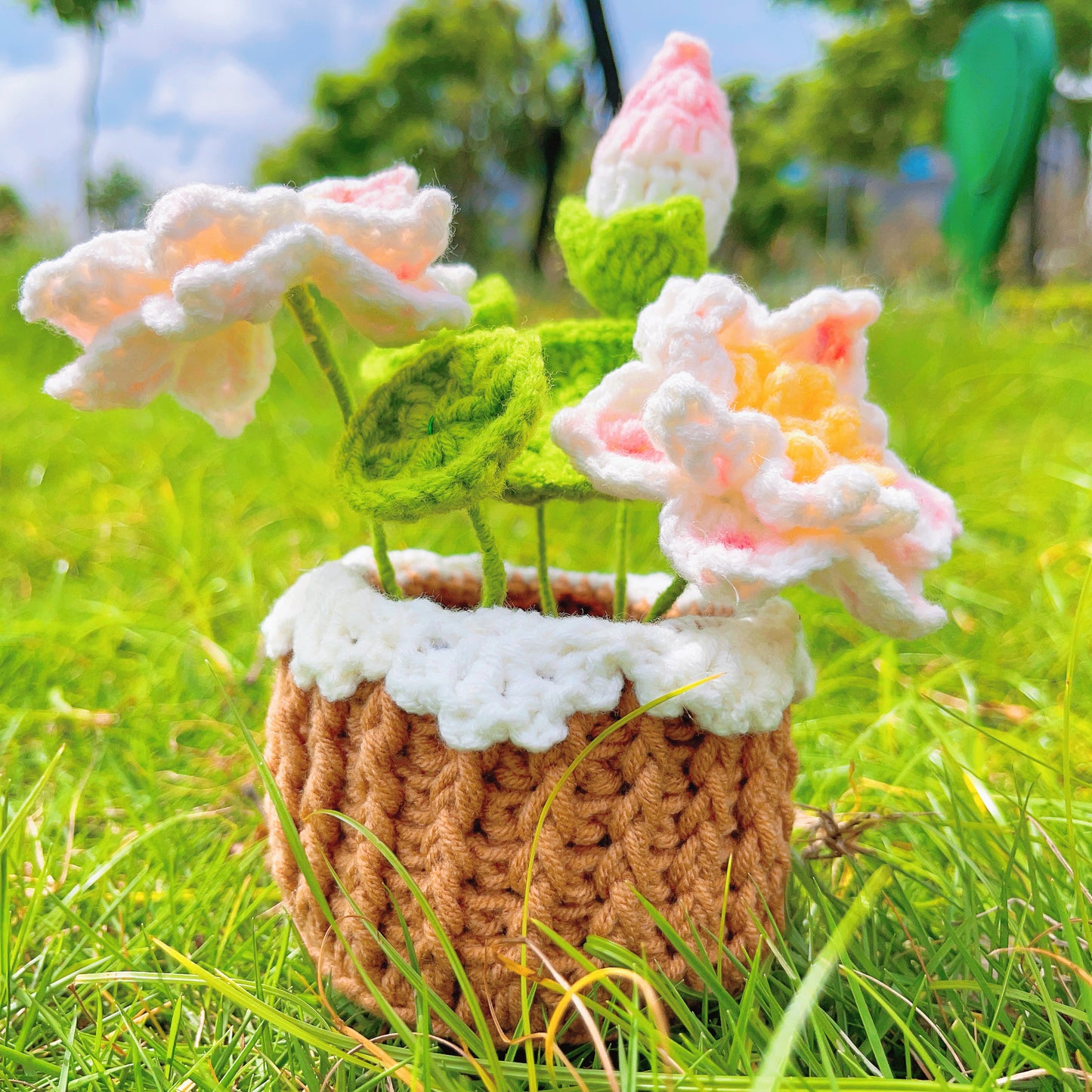 波希米亞風鉤針編織向日葵花籃 - 手工製作家居裝飾