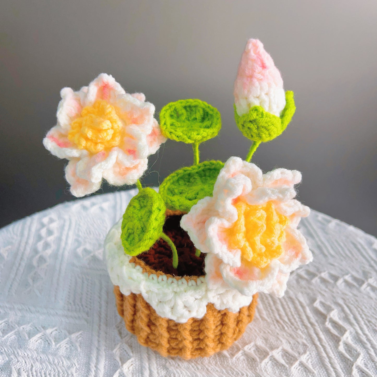 波希米亞風鉤針編織向日葵花籃 - 手工製作家居裝飾