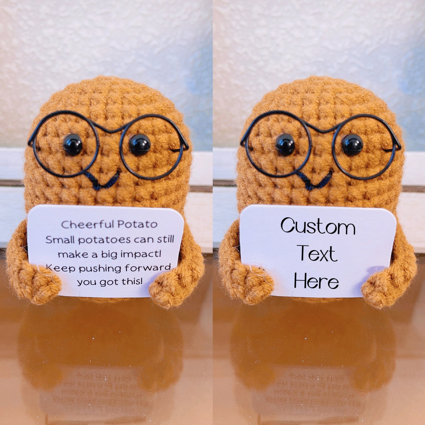手工製作的歡樂馬鈴薯桌面公仔(附客製化卡片),搭配迷你園藝盆栽植物——完美適用於家居裝飾、禮物贈送、激勵人心及特殊場合