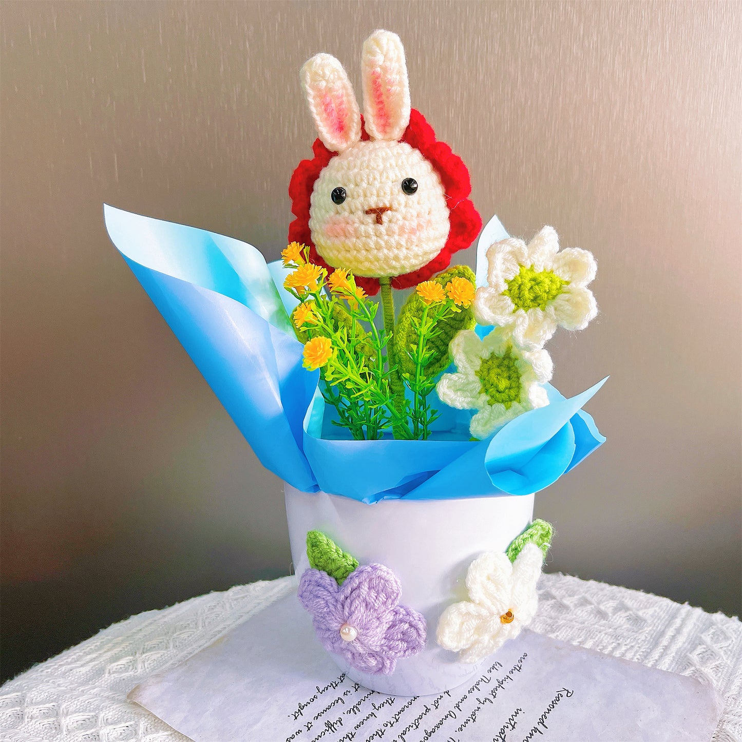 手作りかぎ針編み 手編み「物語のミニチュアガーデン」|選べる鉢植え飾り|誕生日・新築祝い・母の日・父の日ギフト 花粉症対策・アレルギー対応