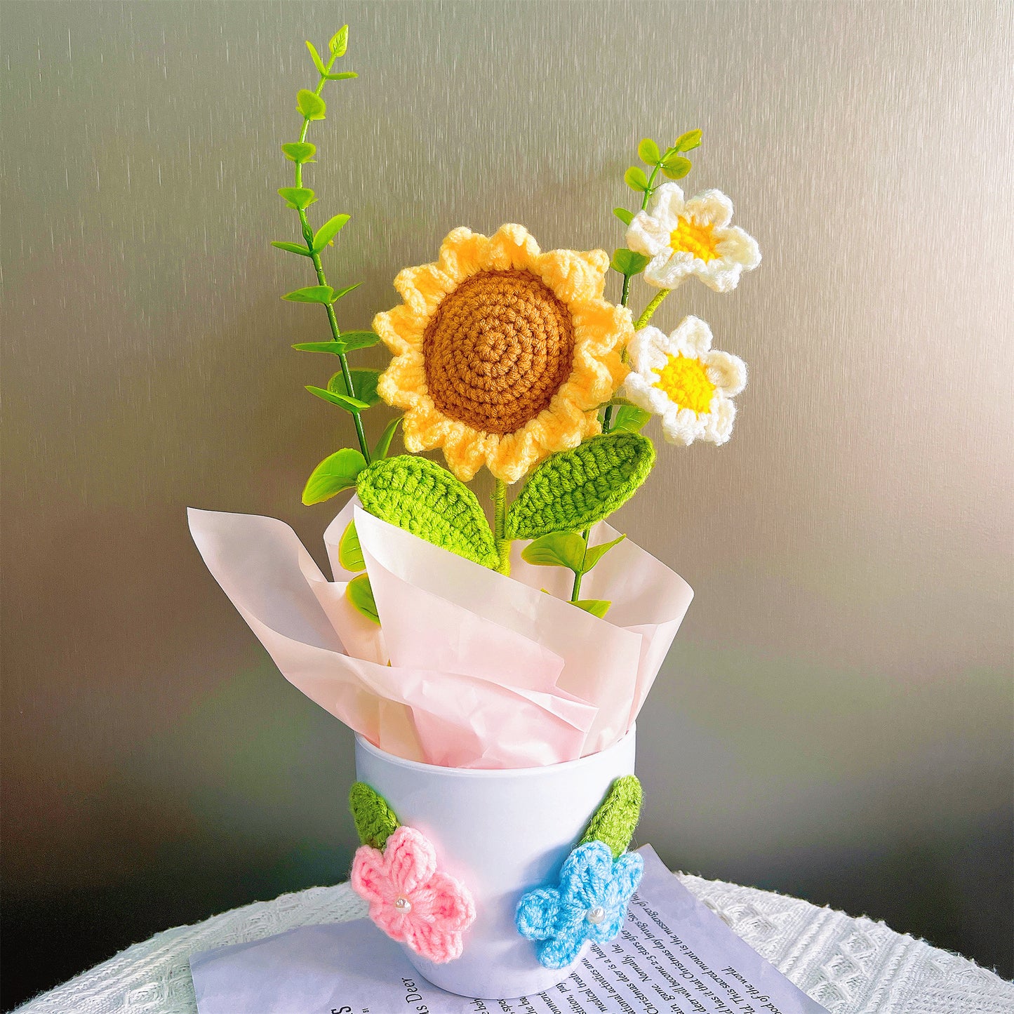 手作りかぎ針編み 手編み「物語のミニチュアガーデン」|選べる鉢植え飾り|誕生日・新築祝い・母の日・父の日ギフト 花粉症対策・アレルギー対応