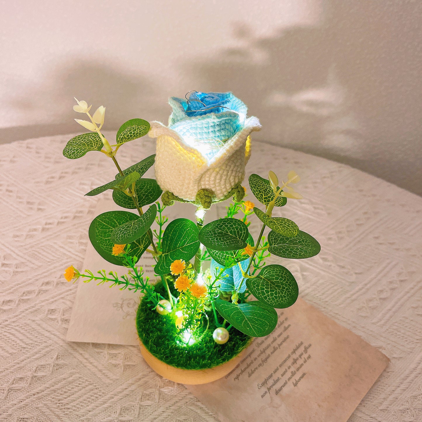 手編み「お花が灯す、温もり」ナイトライト|ひまわり・バラ|癒しのギフト・プレゼント 花粉症対策・アレルギー対応