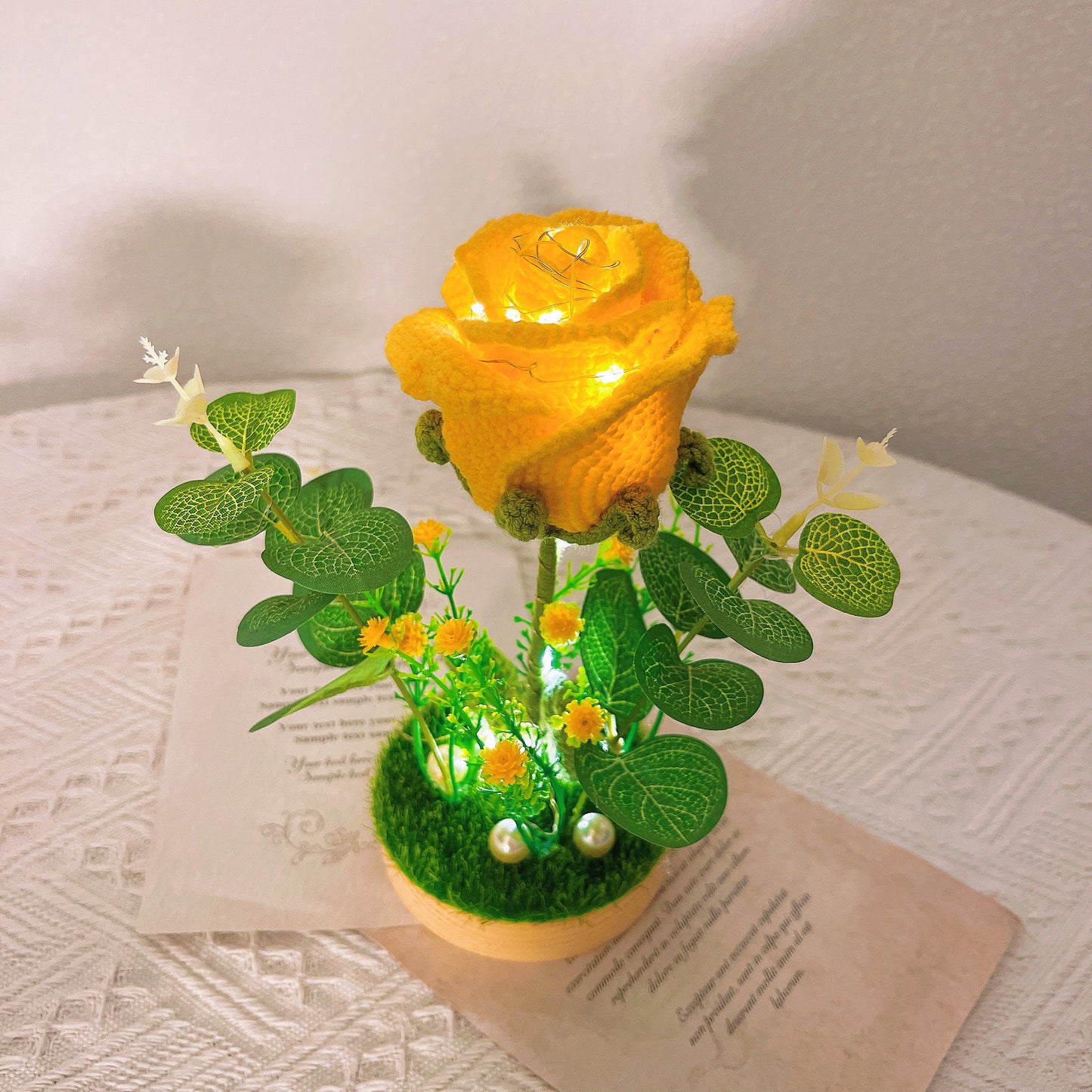 手編み「お花が灯す、温もり」ナイトライト|ひまわり・バラ|癒しのギフト・プレゼント 花粉症対策・アレルギー対応