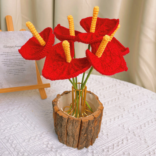 手工鉤織紅色安祖花:財富與喜悅的象徵