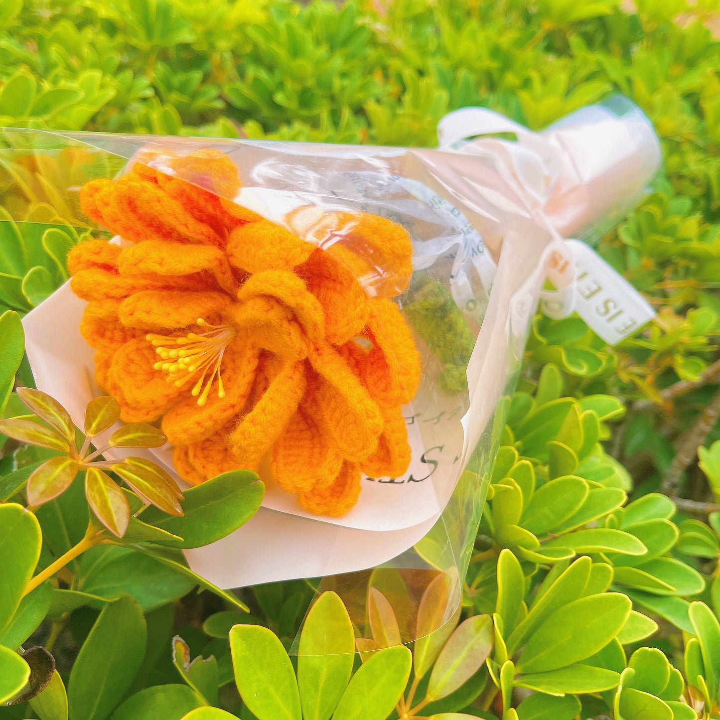 10月誕生花 萬壽菊花束 - 手鉤單枝生日花禮(附節慶包裝)