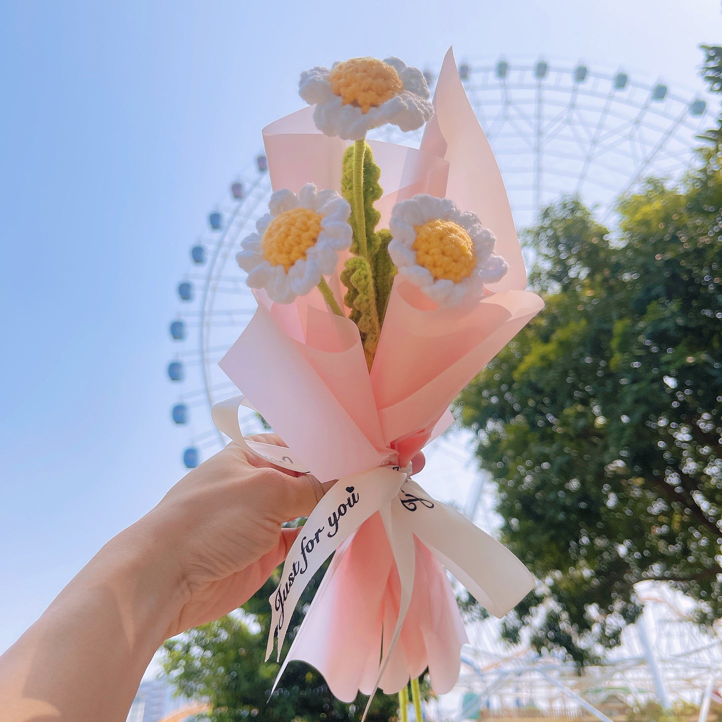 April Birth Month Blooms: Handcrafted Bouquet of 3 Daisies - Birthday Flower Celebrating Special Occasions