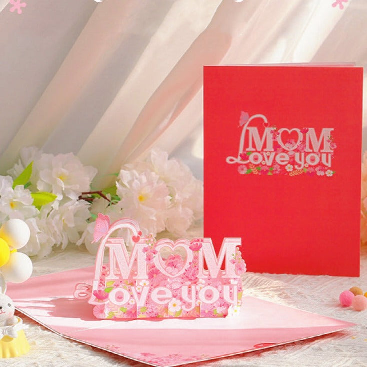 Mother's Day Greeting Card with Envelope & "I LOVE YOU MOM" 3D Folding Message - Heartfelt Gift for Mom Mother's Day