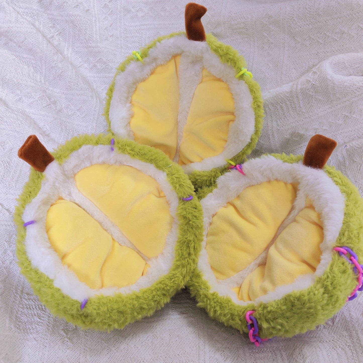 Crafted Green-Yellow Parrot Bird Durian Design Nest with Hooks & Plastic Chains, Hanging Birdhouse for Cage, Cotton-Filled Half-Moon Shape, Comfy Sleeping Spot for Pet Birds