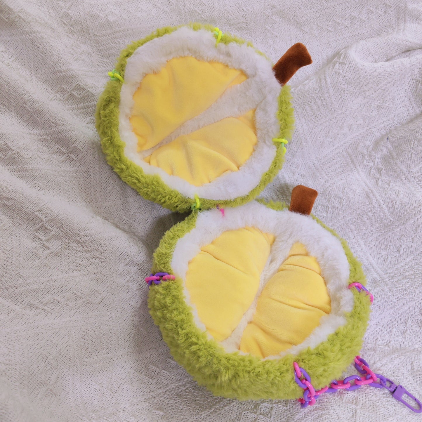 Crafted Green-Yellow Parrot Bird Durian Design Nest with Hooks & Plastic Chains, Hanging Birdhouse for Cage, Cotton-Filled Half-Moon Shape, Comfy Sleeping Spot for Pet Birds