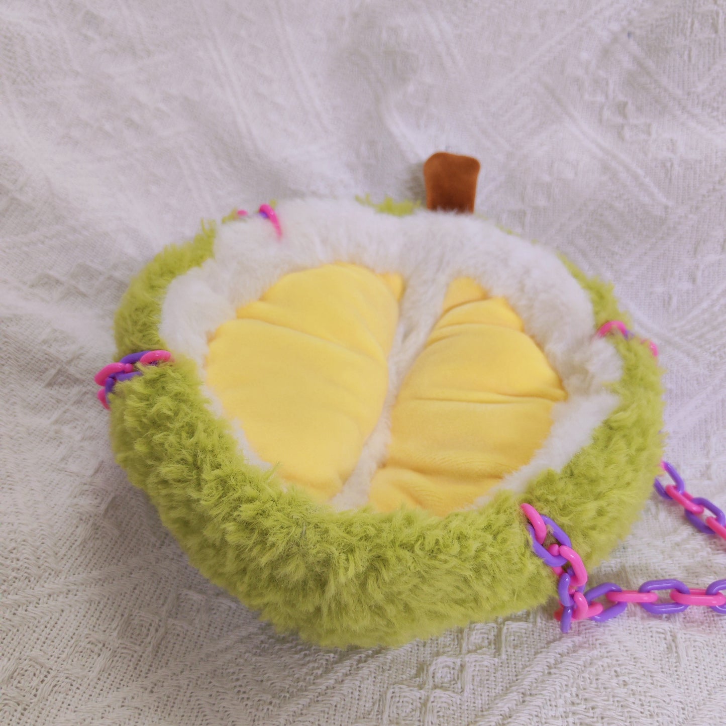 Crafted Green-Yellow Parrot Bird Durian Design Nest with Hooks & Plastic Chains, Hanging Birdhouse for Cage, Cotton-Filled Half-Moon Shape, Comfy Sleeping Spot for Pet Birds