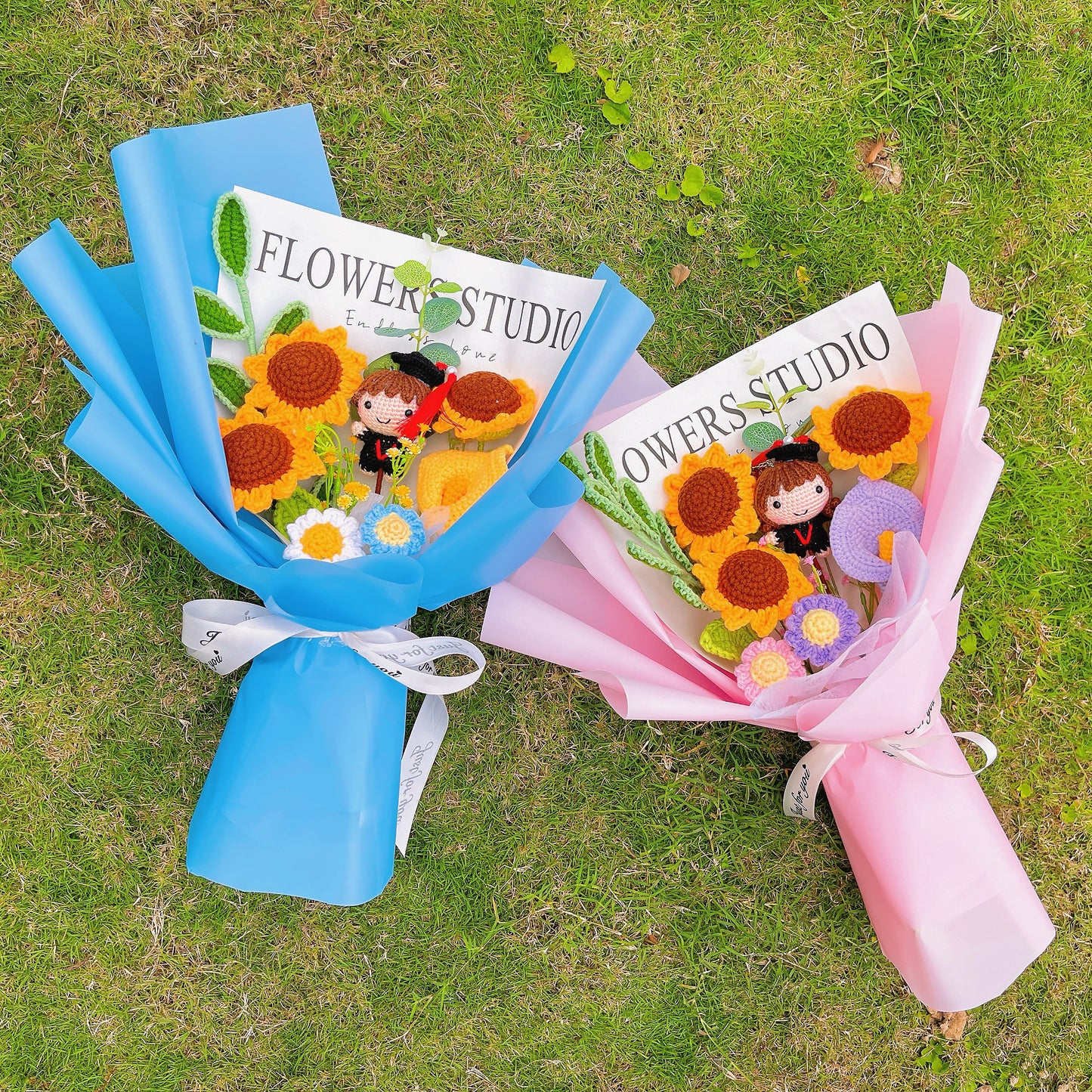 Mazzi di Fiori a Crochet Artigianali per la Laurea - Regalo per la Stagione di Lauree di Scuola Superiore e Sessioni Fotografiche Memorabili