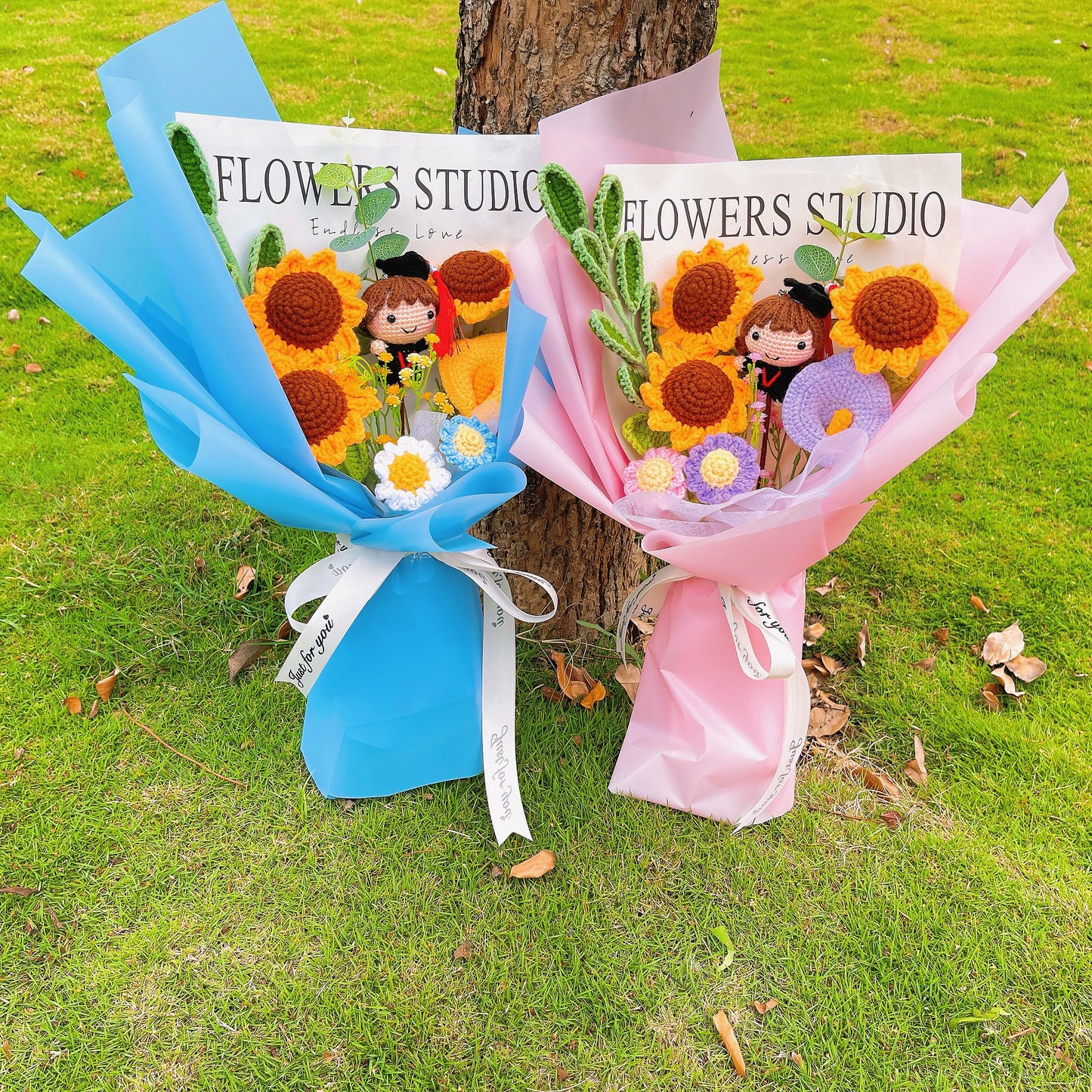 Mazzi di Fiori a Crochet Artigianali per la Laurea - Regalo per la Stagione di Lauree di Scuola Superiore e Sessioni Fotografiche Memorabili