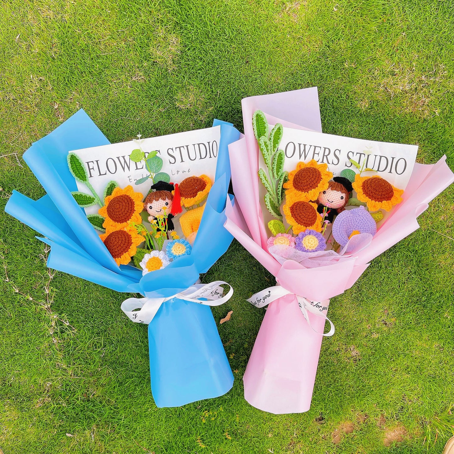Mazzi di Fiori a Crochet Artigianali per la Laurea - Regalo per la Stagione di Lauree di Scuola Superiore e Sessioni Fotografiche Memorabili