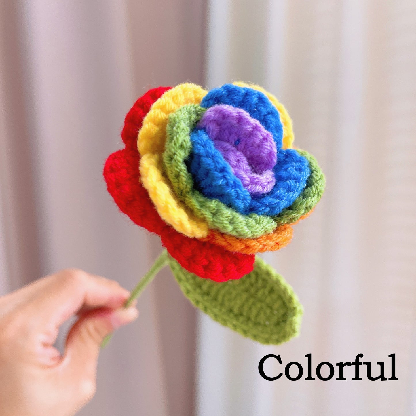 手工鉤織外翻玫瑰——毛線精製,家居裝飾,禮物首選,浪漫迷人,象徵之花,仿真花卉,情人節佳選