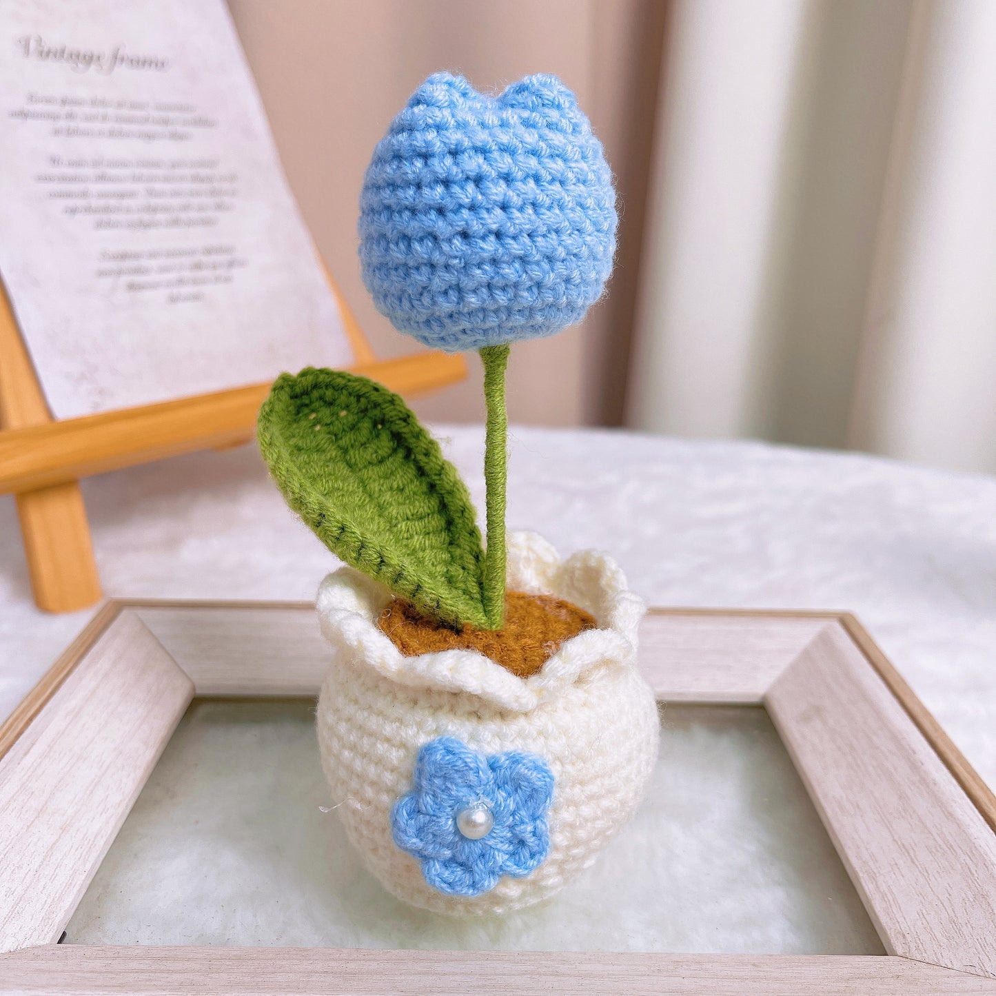 手作りかぎ針編み 「春を待つチューリップ」手編みプランター|選べる5色|ピンク・パープル・イエロー・ブルー・ミント|ホームデコレーション・誕生日・記念日・新築祝いギフトに
