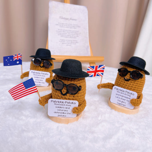 Patriotic Potato Crochet Plushie with National Flag - Unique, Eye-Catching Décor for Positive National Homeland Supporters Olympic Veteran Pride Soldiers Memorial Independence Day USA UK Australia