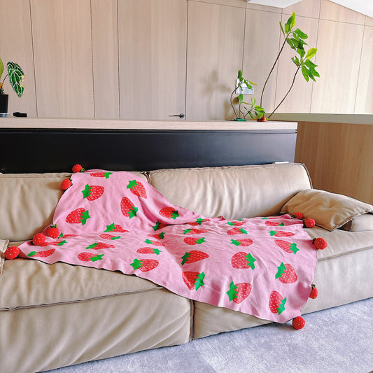 Ręcznie wykonany kociec/plecak z wzorem truskawek - miękki, gruby i uniwersalny do użytku w łóżku, na pikniku lub na zewnątrz.