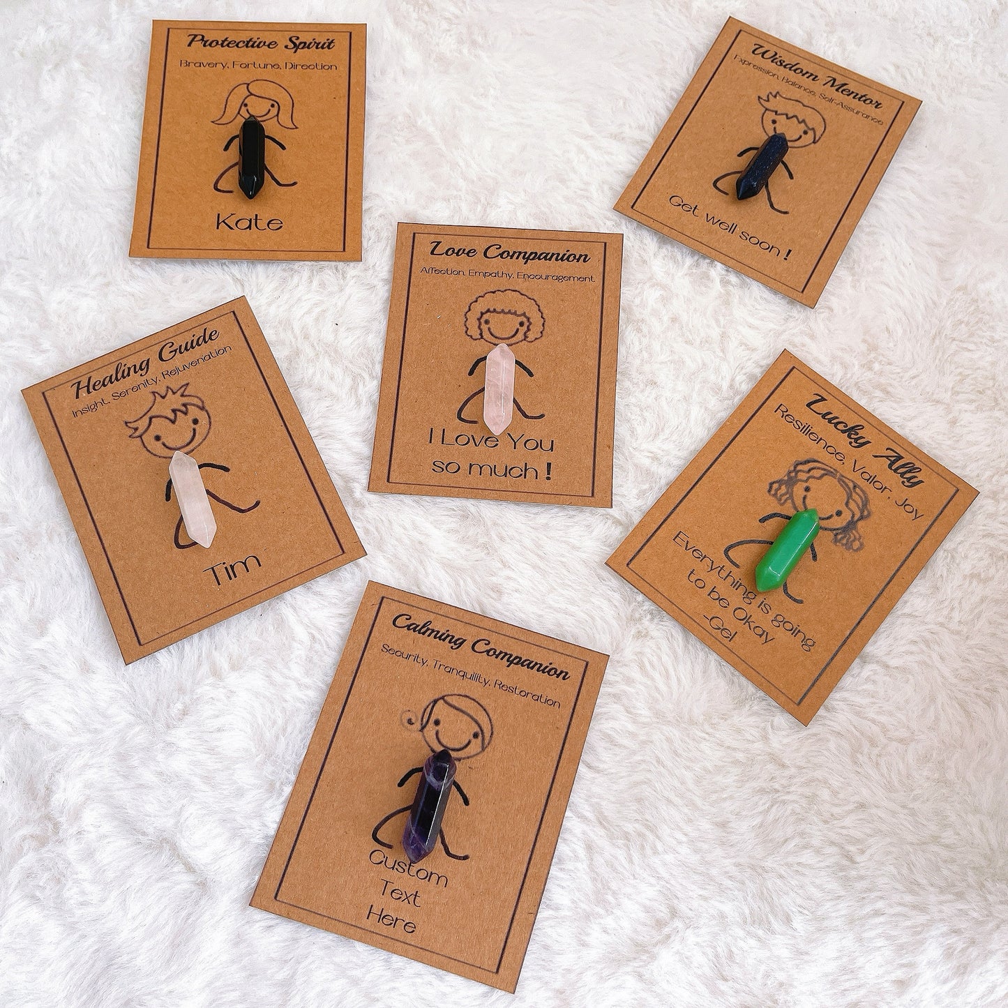 客製化頭像水晶祝福小夥伴 - 6句正向肯定語)任選,15款頭像可供挑選,個人化靈性禮物,象徵親情、智慧、療癒的紫水晶,以及帶來幸運能量的護身符