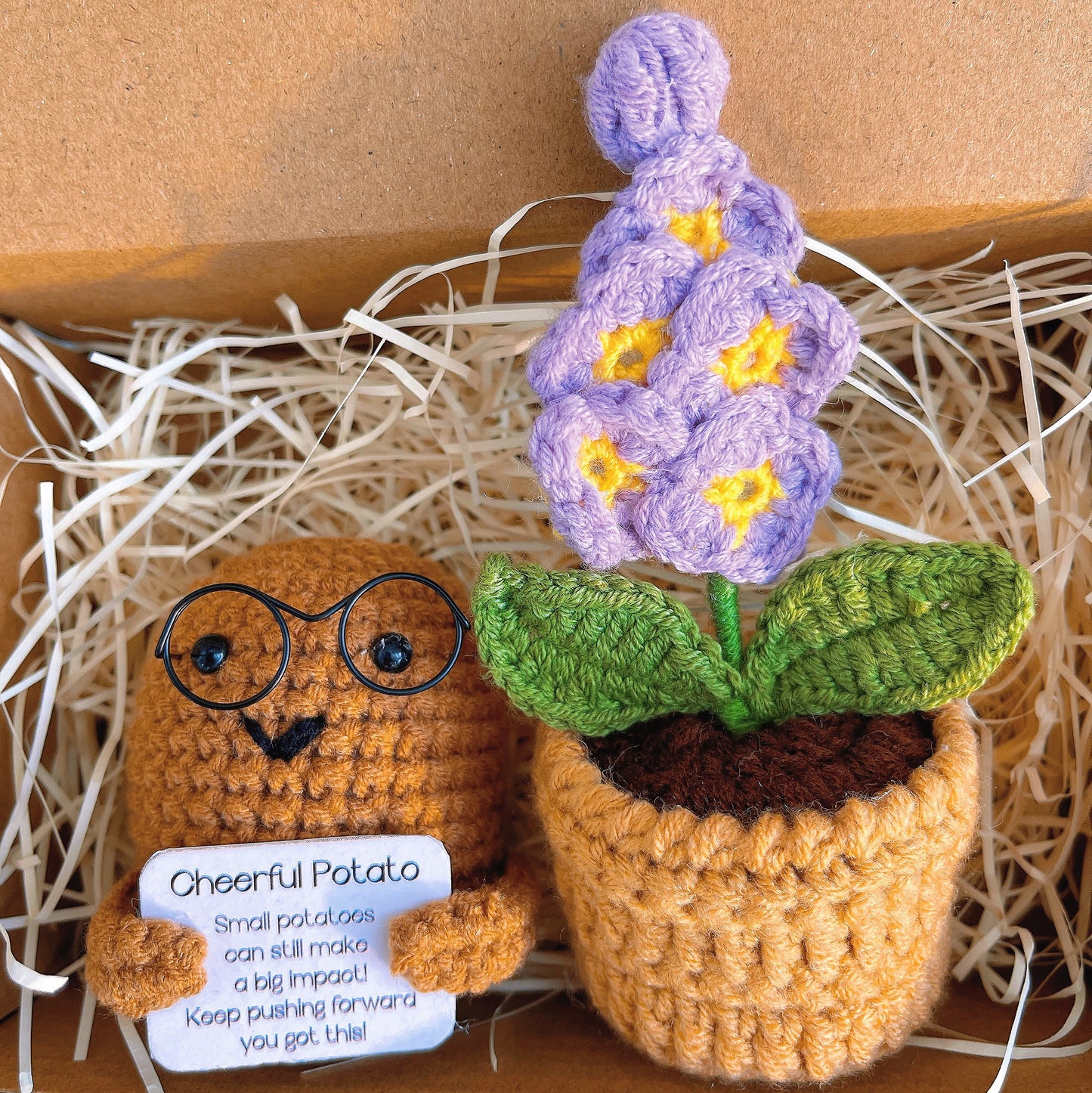 手工製作的歡樂馬鈴薯桌面公仔(附客製化卡片),搭配迷你園藝盆栽植物——完美適用於家居裝飾、禮物贈送、激勵人心及特殊場合