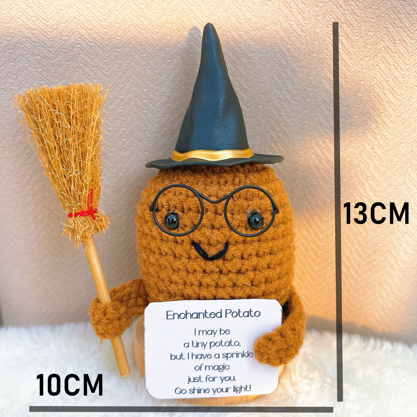 Handmade Crochet Enchanted Harry Potato Plushie with Customizable Card - Halloween Magical Sorcery Spell Witch Good Luck Celebrations
