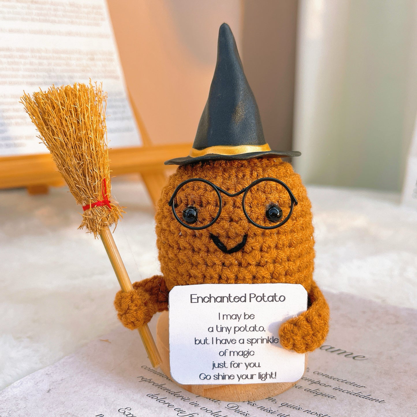 Handmade Crochet Enchanted Harry Potato Plushie with Customizable Card - Halloween Magical Sorcery Spell Witch Good Luck Celebrations