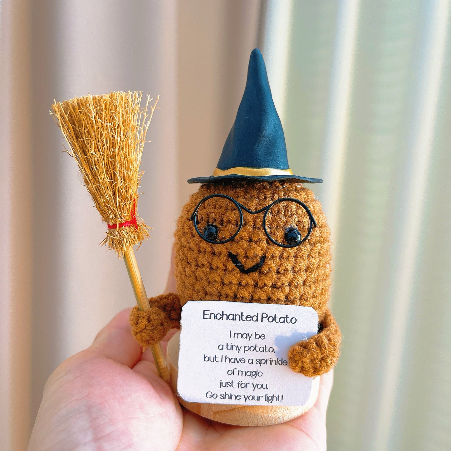 Handmade Crochet Enchanted Harry Potato Plushie with Customizable Card - Halloween Magical Sorcery Spell Witch Good Luck Celebrations
