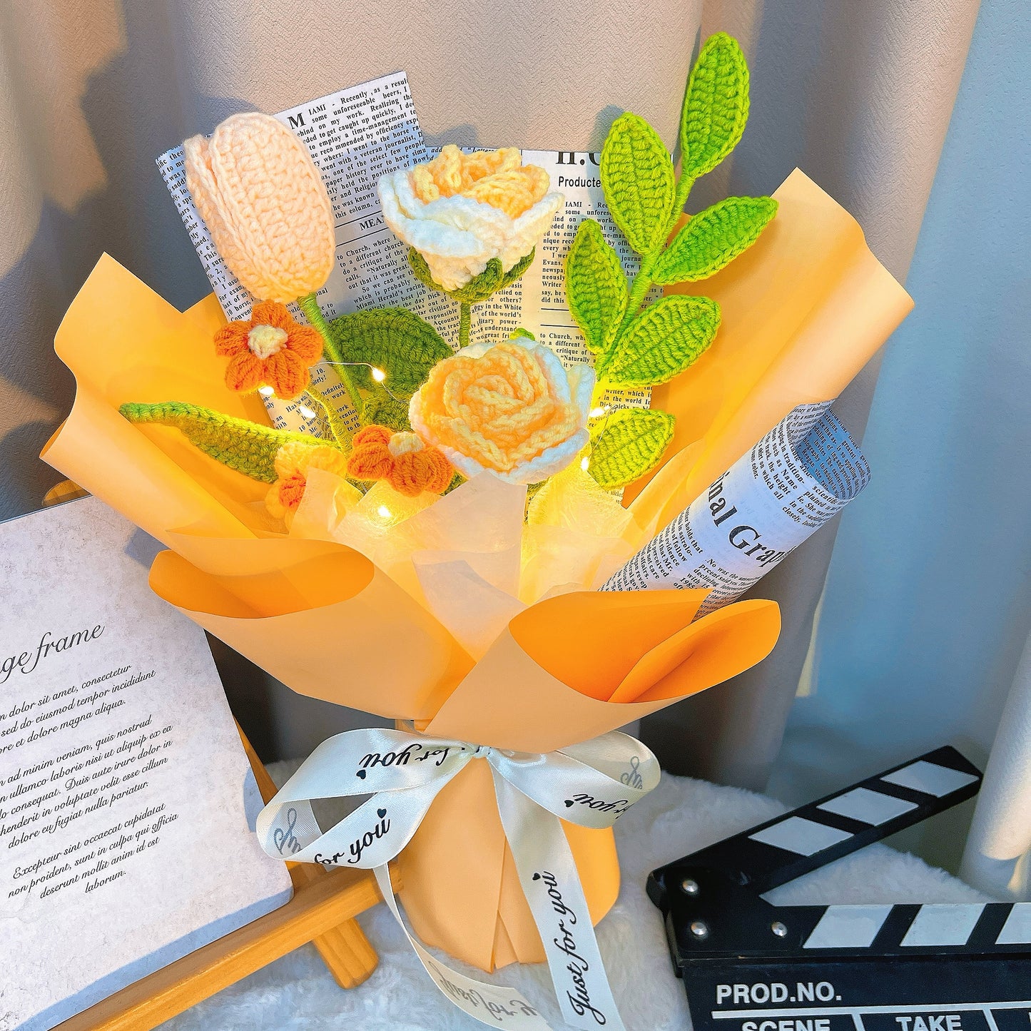 陽光小夜曲:手工精製黃色花束——絢爛玫瑰、鬱金香、蓬鬆球花與綠葉