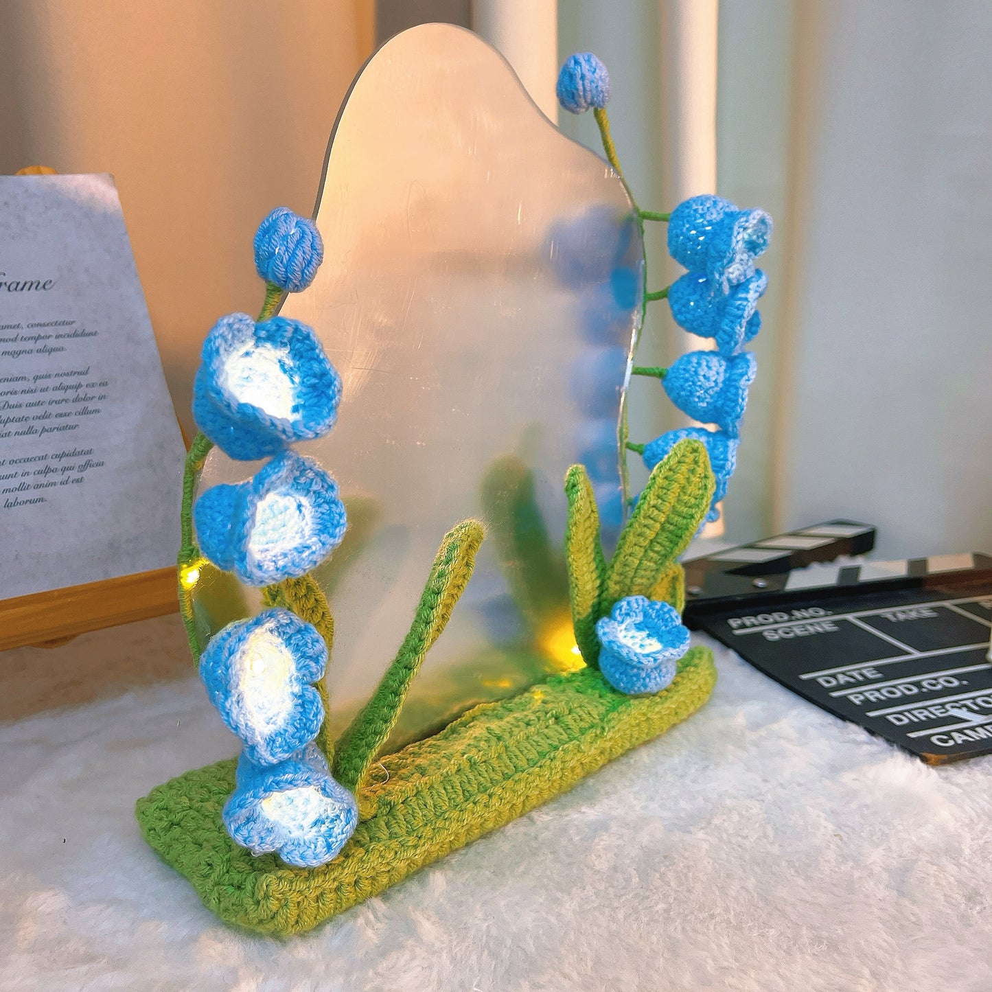 繁花映影:手工精製鉤針編織鏡面裝飾,適合化妝飾品、禮品贈送、女孩用品、母親節客製化禮物