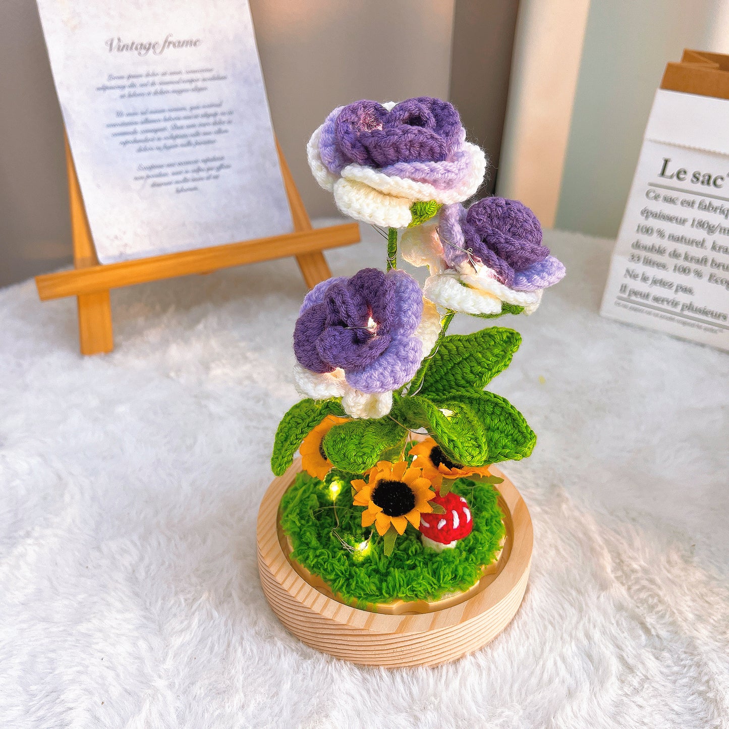 手編み「魔法の花園ローズランプ」|LEDライト付き|選べる2タイプ(オープン/ガラスドーム)|ガラスドーム選択可|記念日・誕生日プレゼント 花粉症対策・アレルギー対応